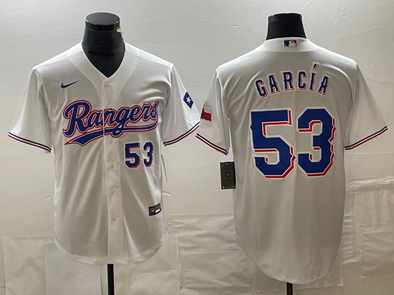 Men Texas Rangers 53 Garcia White Game Nike 2023 MLB Jersey style 3